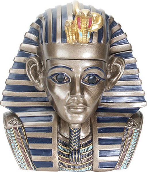 King Tut Head Box Sculpture With Bust Closed Front View Egyptian